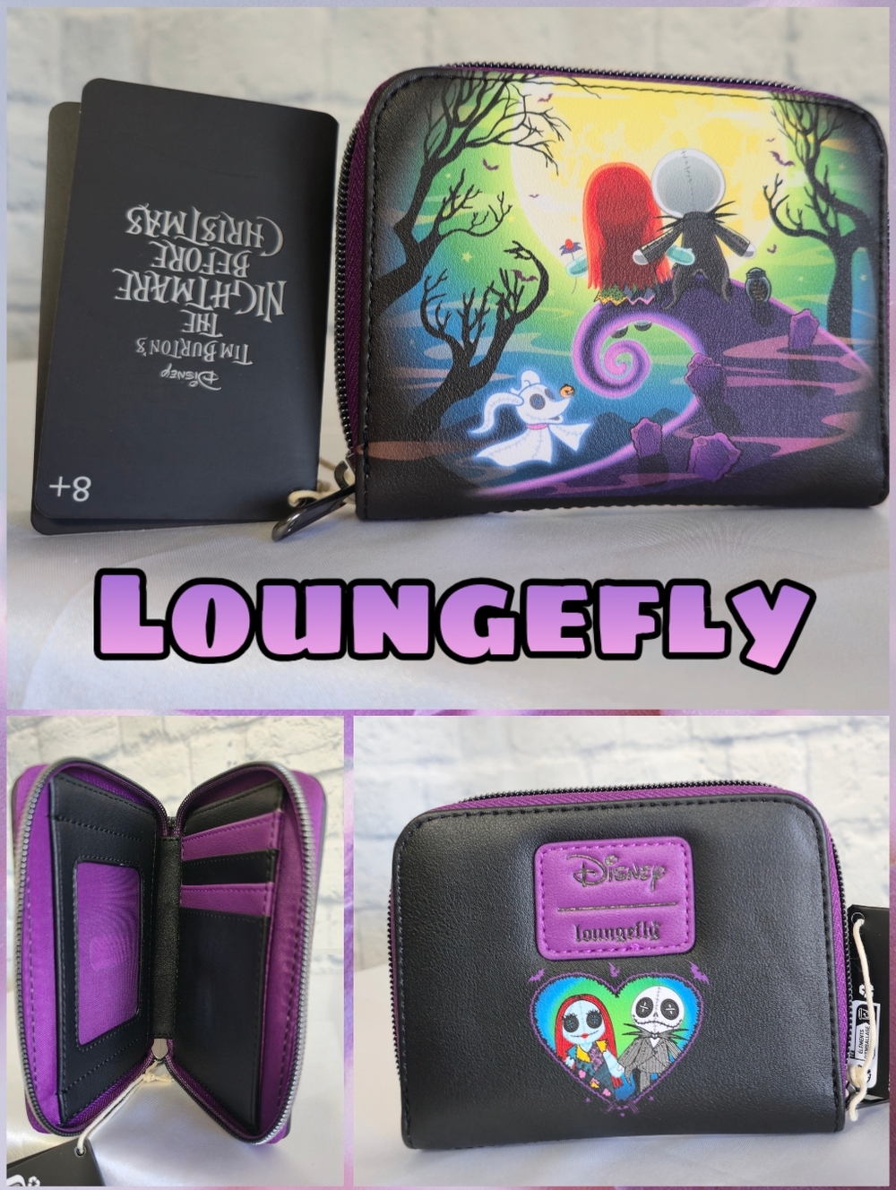 Loungefly Nightmare Before Christmas Jack and Sally Chibi Doll Zip Wallet New